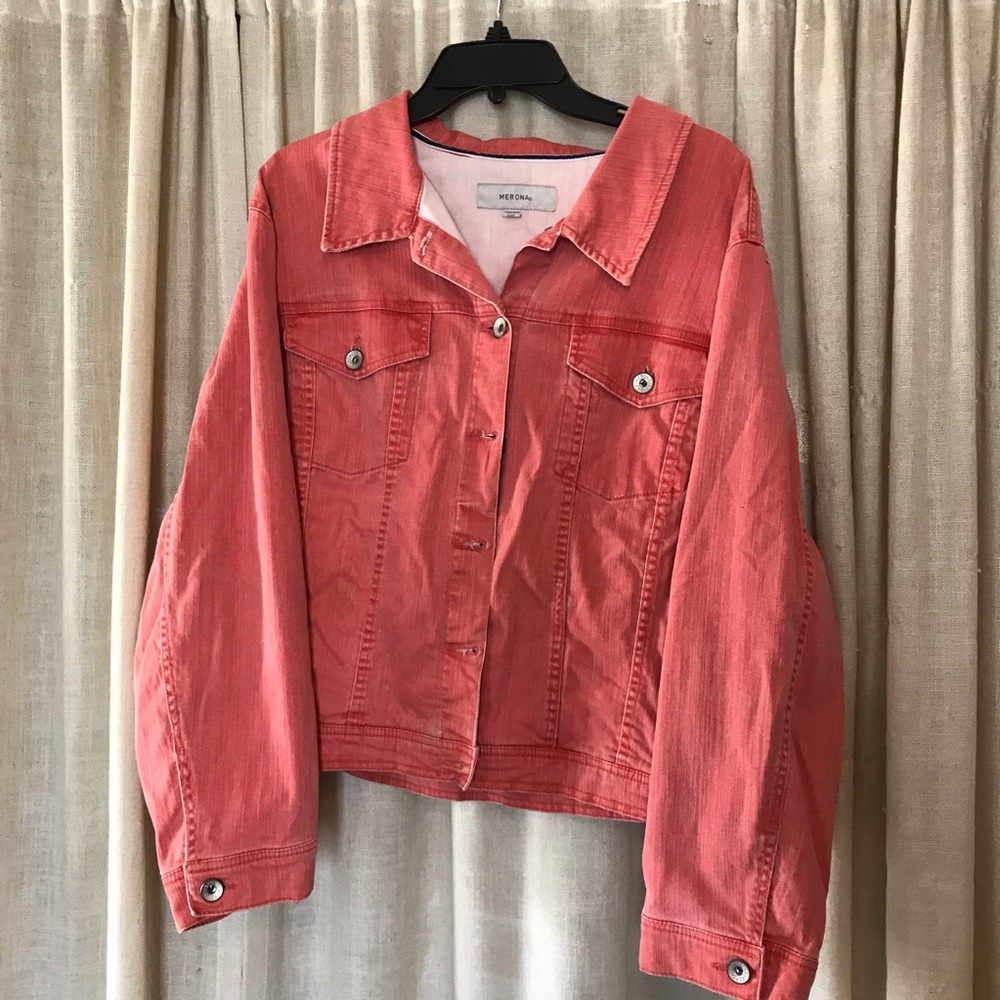 Red/orange jean jacket.